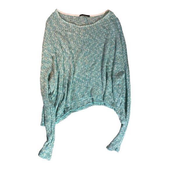 Soprano Womens Cropped Top Knit Large Turquoise White Long Sleeve Cottagecore - Picture 8 of 9